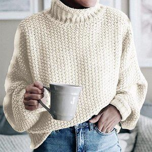 Cream Knit Turtleneck Sweater